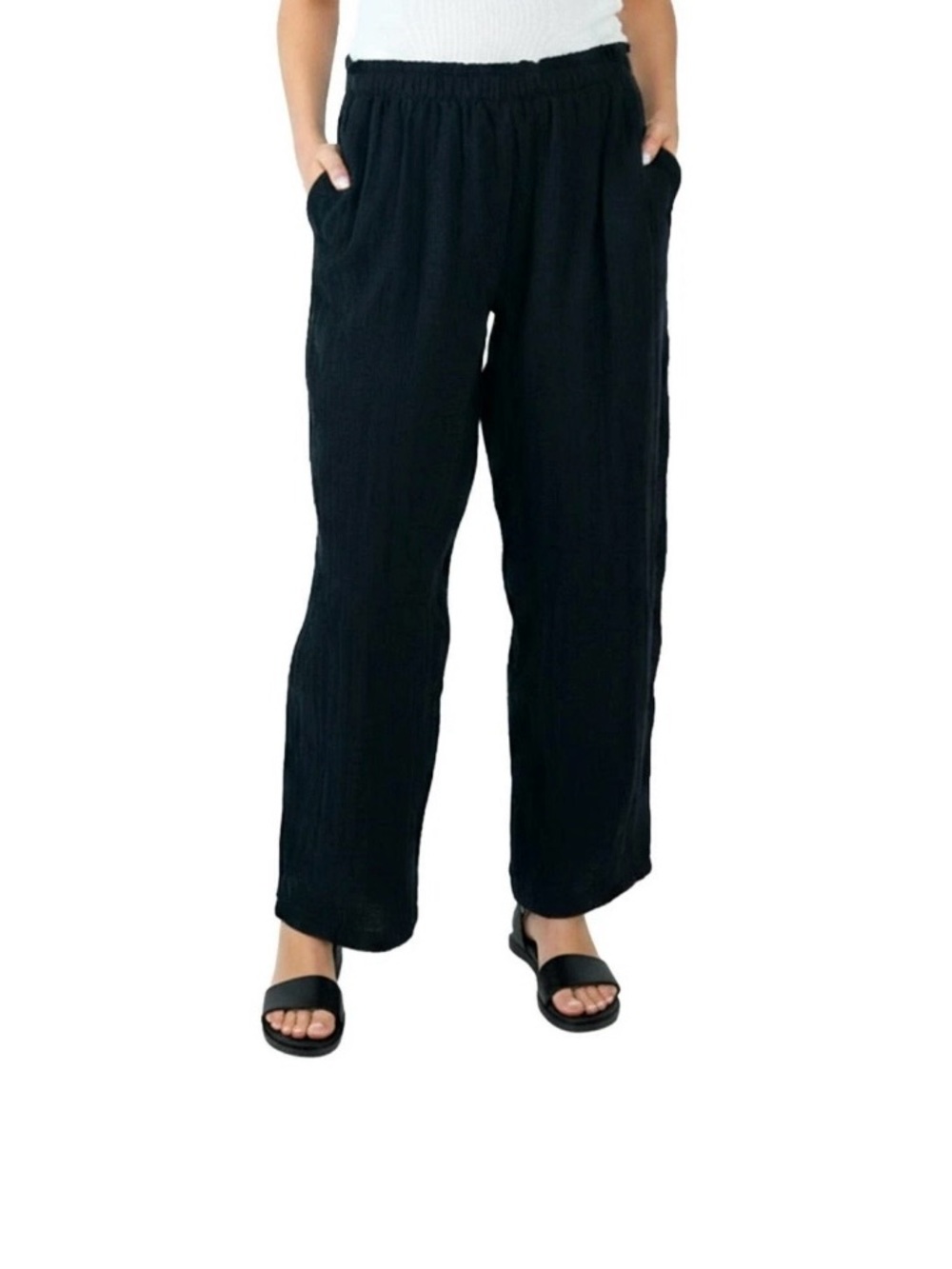 Coldwater Creek Women'is Cotton Gauze Pull-On Pant, Black, Size: S